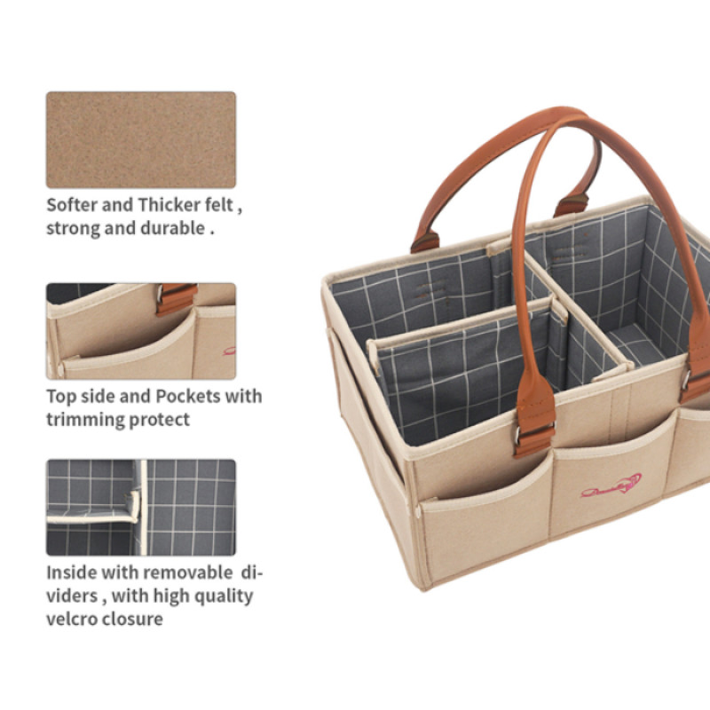Light Brown Diaper Caddy Organizer Nursery use Foldable Lightweight Large Portable Baby Shower Gift Basket Travel Tote Car